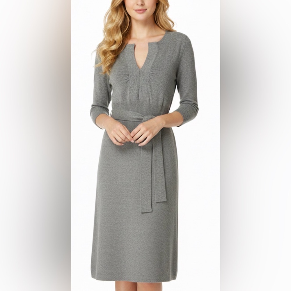 Banana Republic 100% Wool Belted Career Midi Sweater Dress‎ Gray Small